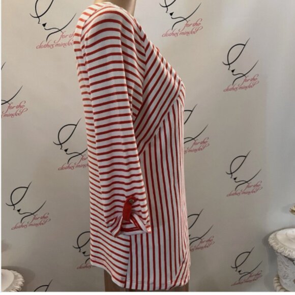 Zenergy Chico's. Size 1 M. Cotton Blend. Stretch Knit Stripe White Red. B128 - Picture 5 of 5